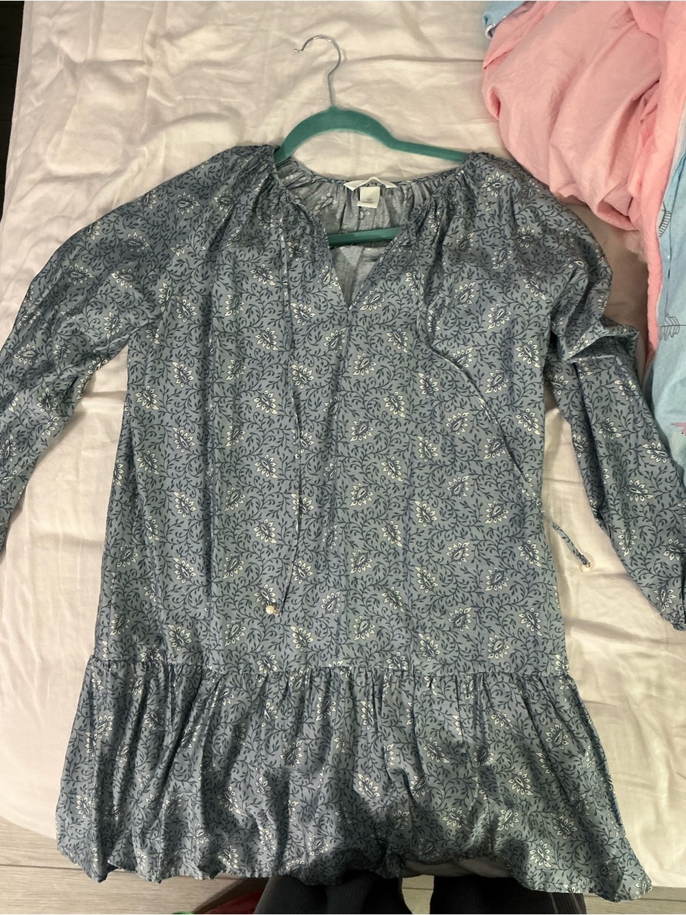 H&M Light Blue Floral Long Sleeve Ruffle Hem Dress
